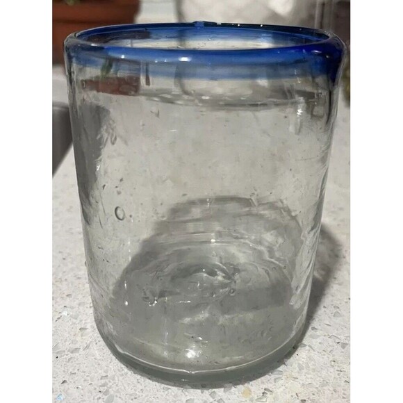 Unbranded | Dining | Cobalt Blue Rimmed Hand Blown Bubble Glass Barware ...
